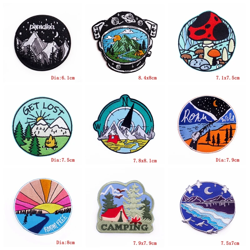 Parche bordado para acampar en la montaña, parches termoadhesivos para ropa, bricolaje, aventura, 10 unids/lote - imagen 4