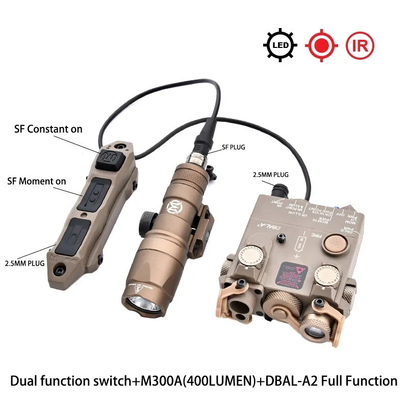 WADSN Nylon DBAL A2 multifunción completa rojo verde azul IR luz láser linterna LED blanca foco M300A interruptor doble Dbal a2 Softair - imagen 2