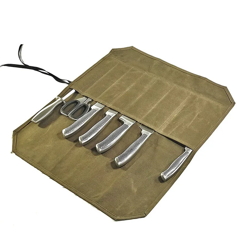 Bolsa de almacenamiento de cuchillos de lona impermeable, rollo de almacenamiento portátil para chef, duradero y resistente a los arañazos, simple para viajes al aire libre - imagen 3