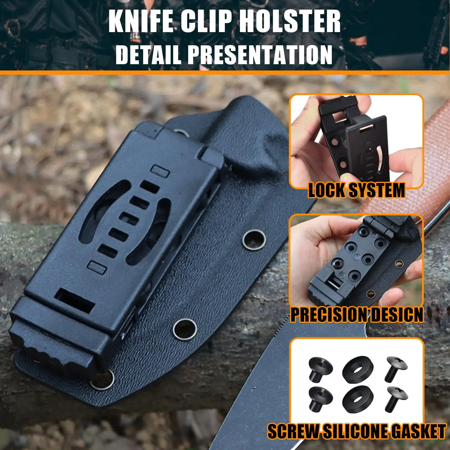Funda táctica Kydex para cuchillo con clip de cinturón EDC - imagen 5