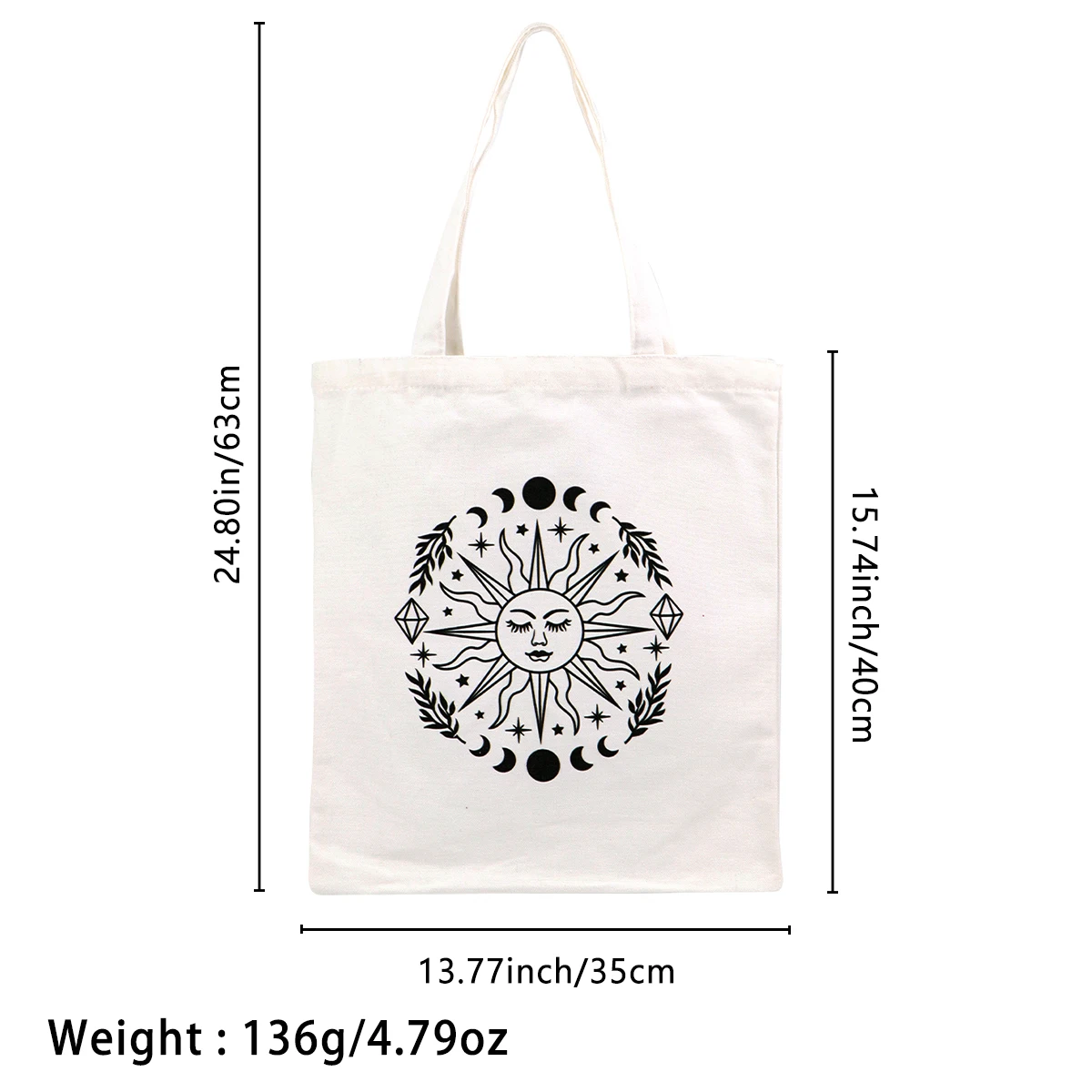 Bolso de lona de sol y luna, bolso de mano plegable, organizador de almacenamiento portátil, bolso de compras para mujer, bolso de hombro de colegio - imagen 5