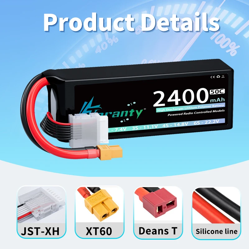 Teranty 6S 2400mAh Lipo Batería 22.2V 50C/100C con T XT60 Plug Softtcase para FPV Drone RC Helicóptero Avión RC Batería - imagen 4
