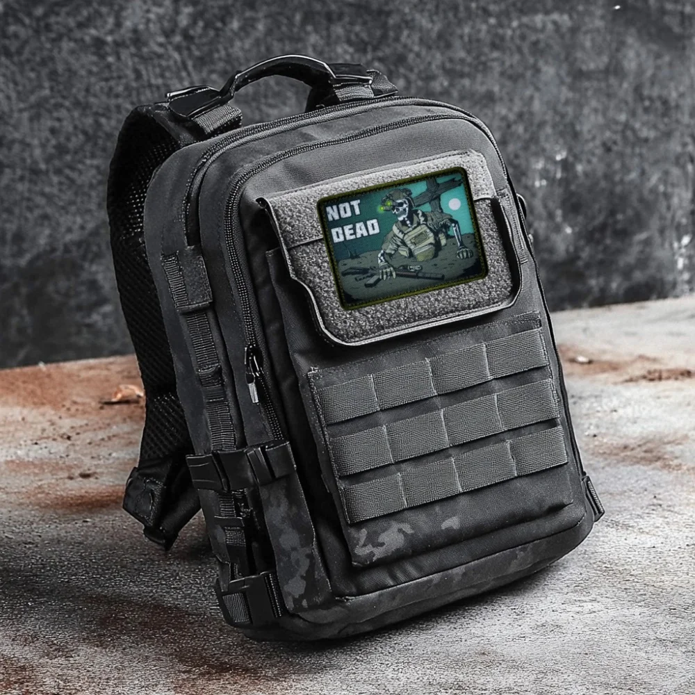 Parche con insignia de moral de guerrero y esqueleto "NO DEAD", línea de visión, Rifle de francotirador, gancho y bucle con estampado táctico, pegatina para mochila militar - imagen 5