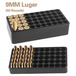 Caja de cartuchos para comprobar cámara de damas de munición, 50 rondas, 9mm, caja de calibre para recargar accesorios de caza