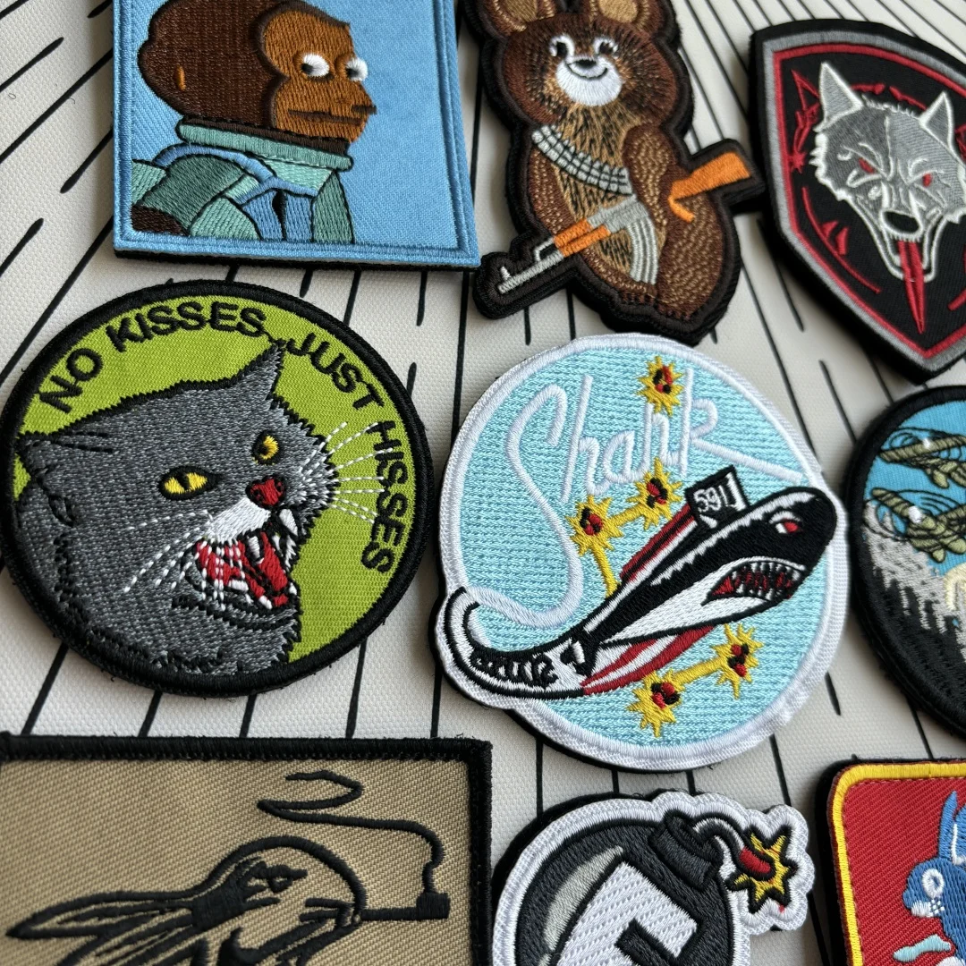 Bonito parche bordado de gatos sin besos, insignia de moral de tiburón militar submarino, parches de gancho y bucle, Drones tácticos, apliques de mochila - imagen 2