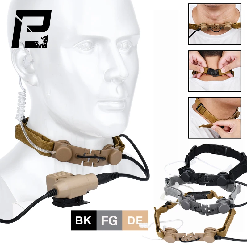 WADSN Airsoft táctico garganta micrófono auriculares cuello laríngeo militar auricular U94 PTT ajuste Kenwood BaoFeng UV-5R UV-5X UV-82