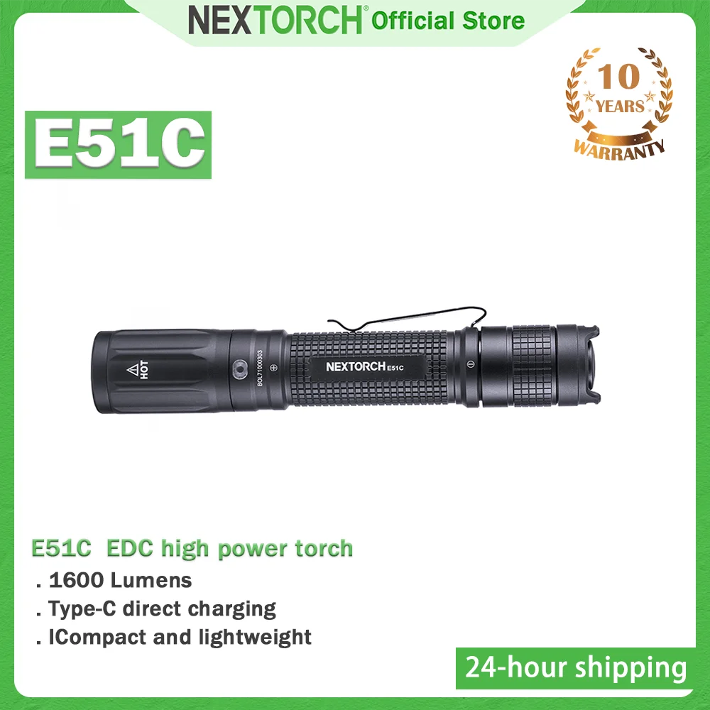 NEXTORCH-linterna de alta potencia E51C EDC, portátil, recargable por USBC, compacta, uso al aire libre, Camping, 1600 lúmenes, estándar