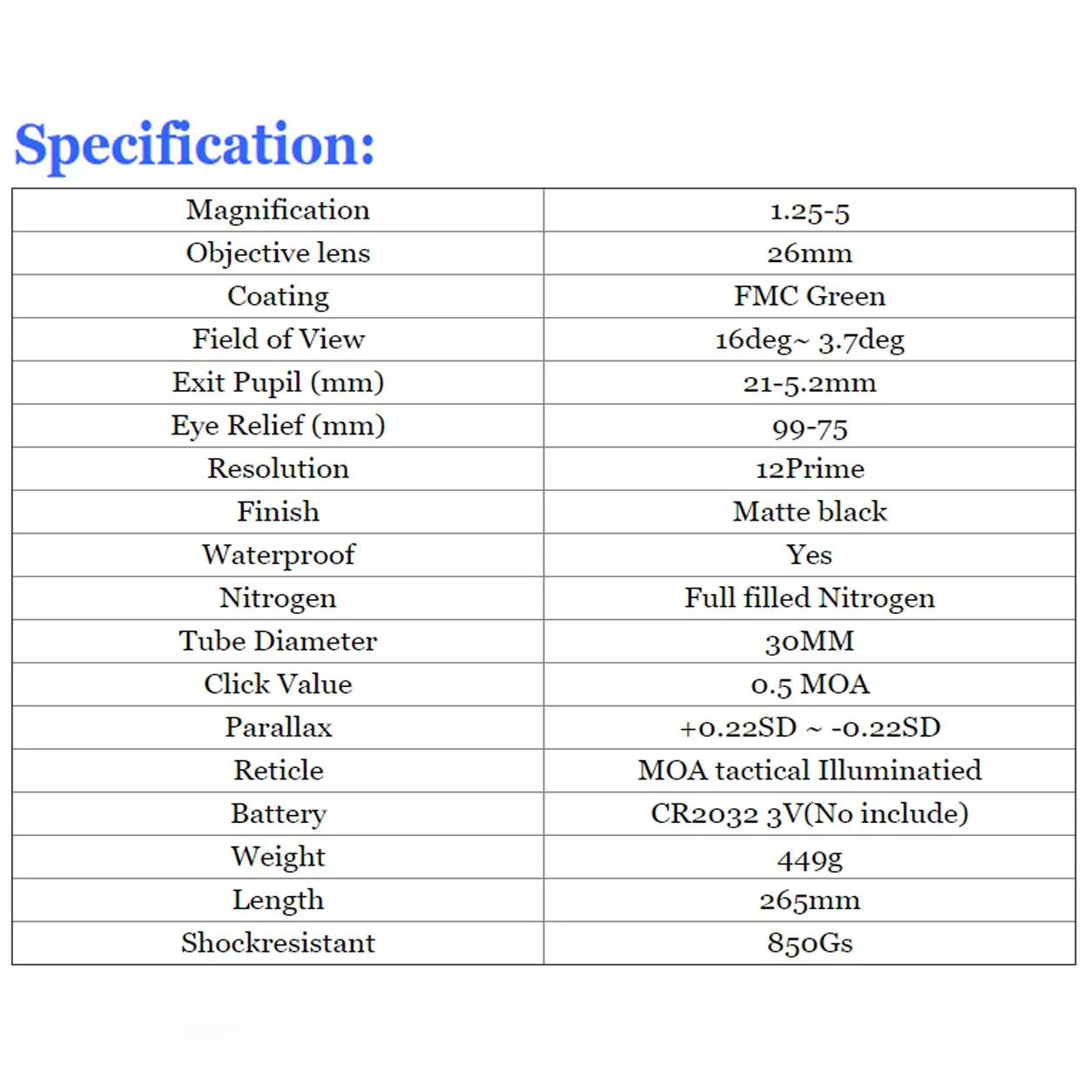 SKWoptics-Alcance táctico para rifle, anillos de 30 mm, caza, AK, retícula MOA de mira AR, 1,25-5x26, XMOA-G,, - imagen 4