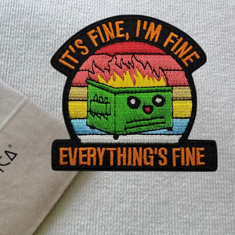 Parche bordado de cubo de basura de arcoíris, insignia de moral táctica con gancho y bucle, brazalete militar, mochila, parches adhesivos para ropa