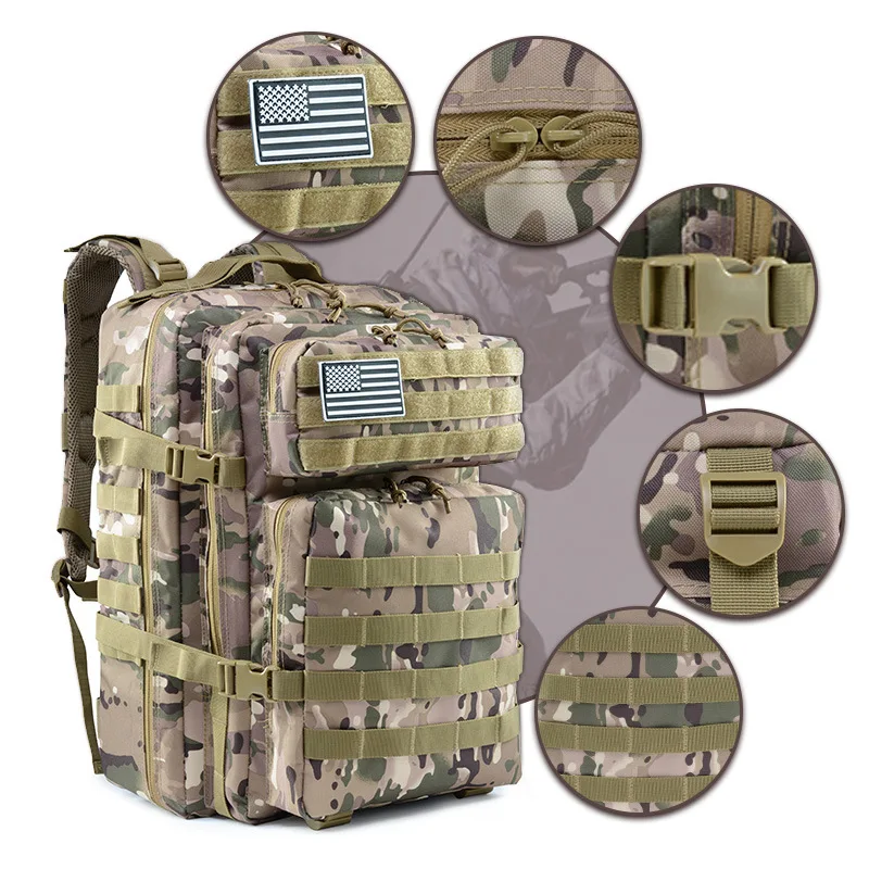Mochila de camuflaje para hombre y mujer, bolsa táctica de tres niveles, bolsa de escalada, mochila de senderismo de nailon, 50L/30L, nuevo - imagen 4