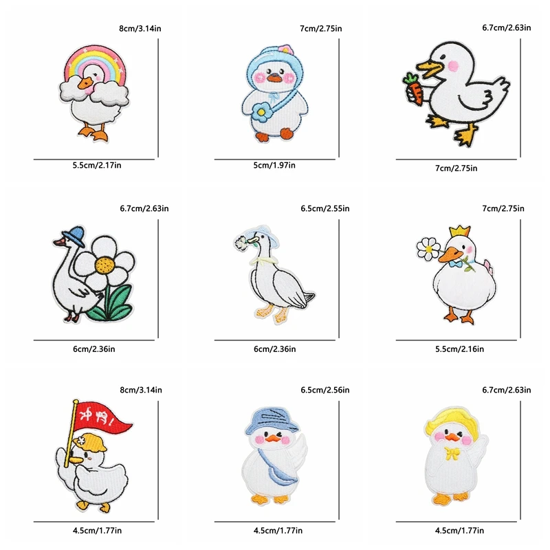 10 unids/lote lindo pato bordado apliques dibujos animados Animal pato parche hierro en parches para decoración de ropa DIY sombreros bolsa pegatina - imagen 2