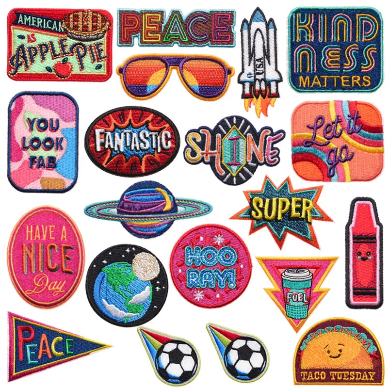 10 unids/set fantásticos parches de hierro para ropa parche termoadhesivo para ropa parches bordados de planeta de la paz en sombrero Jeans