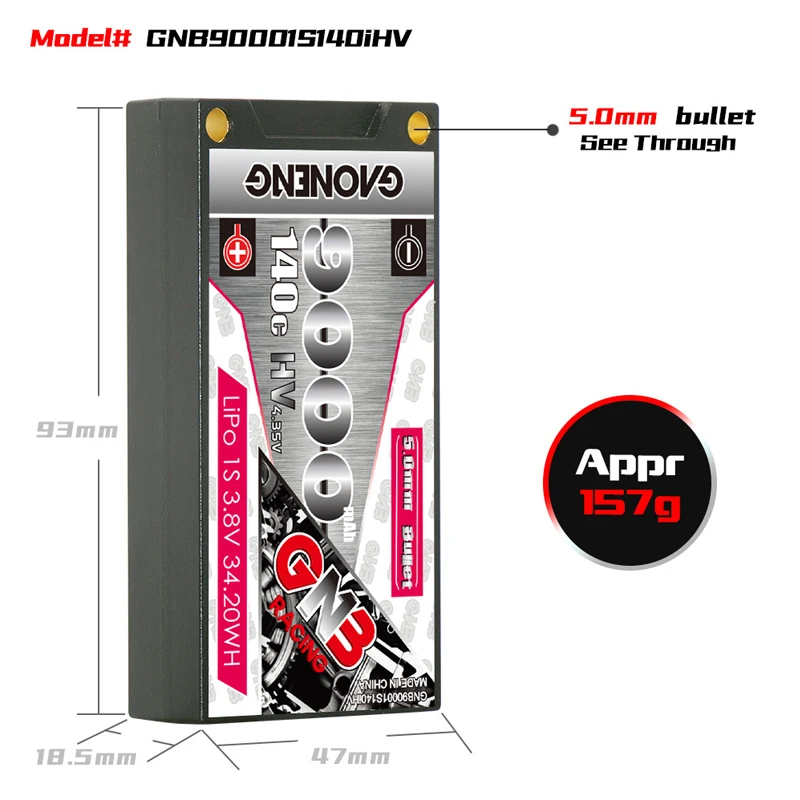 Batería Lipo GNB 1S mejorada, 3,7 V, 3,8 V, 8000/8600/9000mAh, 100C/140C/160C para coches RC, batería corta de repuesto todoterreno de cuatro unidades - imagen 4