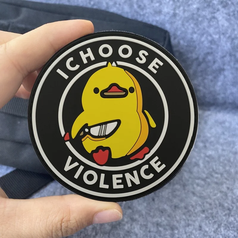 Elige la violencia, pequeño pato amarillo enojado, parches de tela bordados con gancho y bucle, rana táctica con cuchillo y pegatinas de ganso - imagen 3