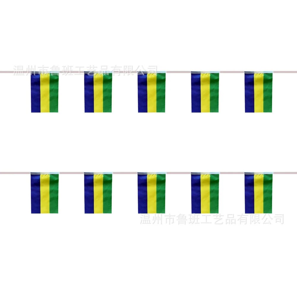 Banderines de Gabón con bandera de esquí, 14x21cm, 20 unids/lote, banderas de cuerda de Gabón, banderín, pancarta, fiesta, vacaciones para decoración