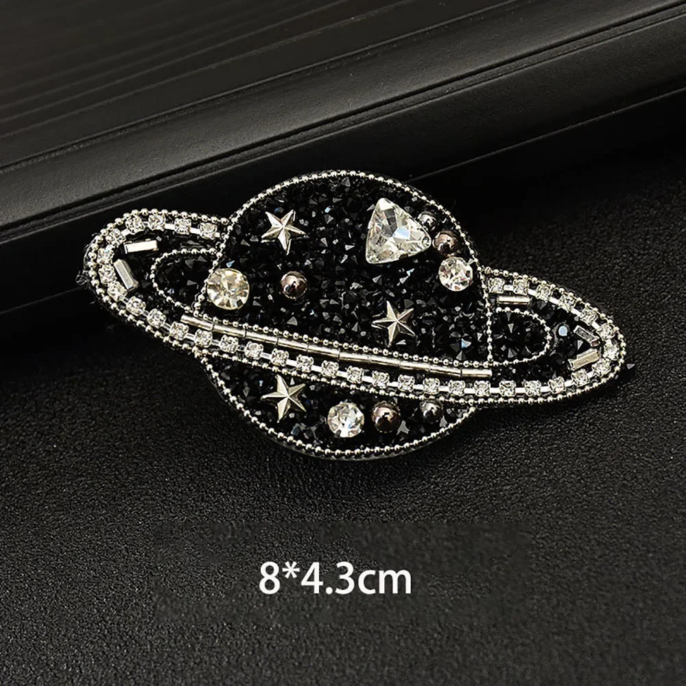 Parches hechos a mano con cuentas 3D de diamantes de imitación, diseño de avión espacial de estrella, coser en parches de avión, bolsas de ropa, decoración, apliques DIY - imagen 5