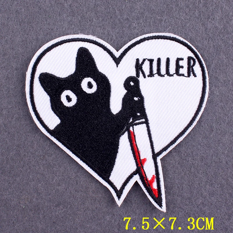 Parches de gato asesino en la ropa, ropa de animales divertidos, parches termoadhesivos para ropa, pegatinas, parche Hippie, insignias en mochila - imagen 2