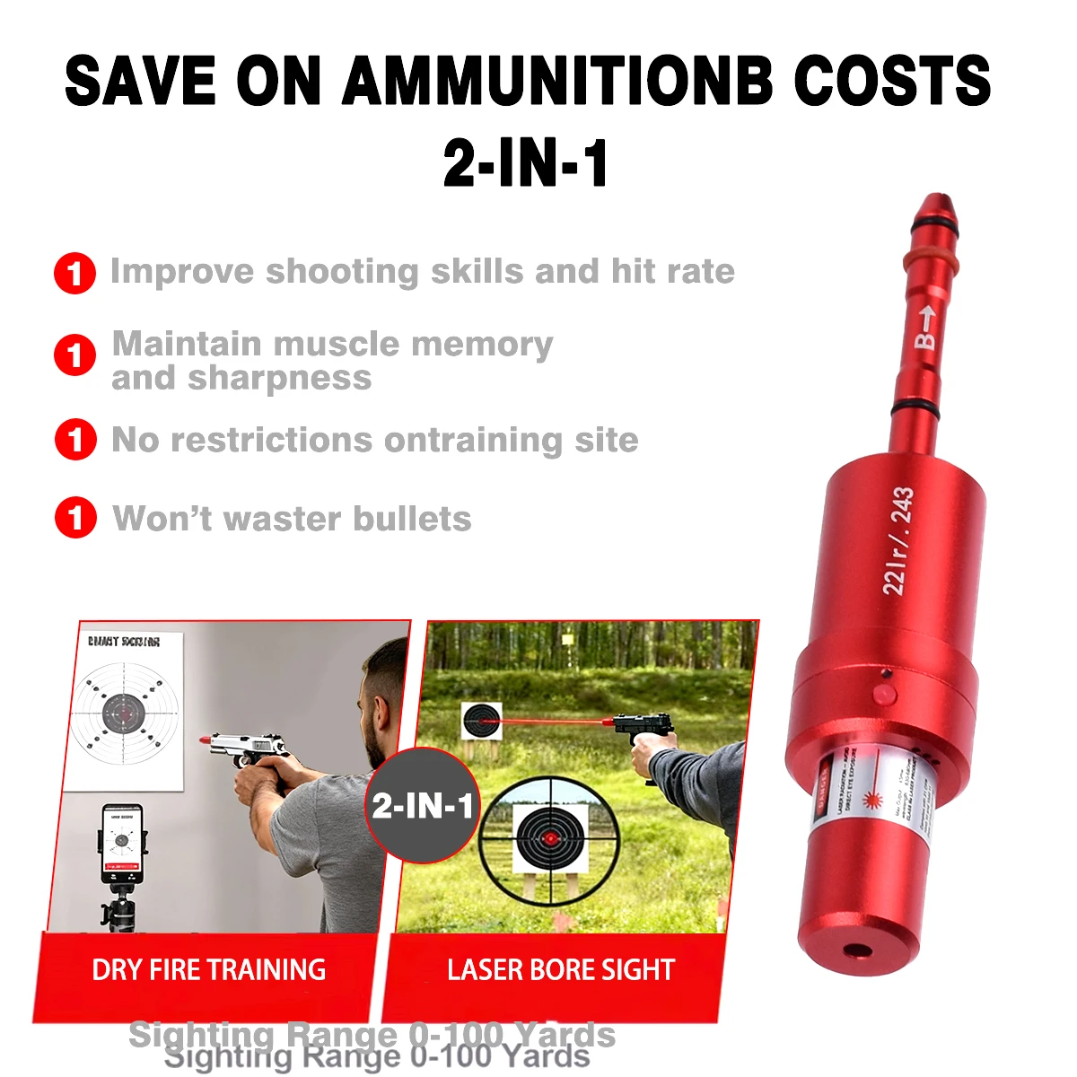 22LR..243 Entrenador de emisiones láser rojo controlado por voz 12GA 9 mm Disparo láser Entrenamiento de fuego seco Calibrador de luz infrarroja 2 en 1 - imagen 4