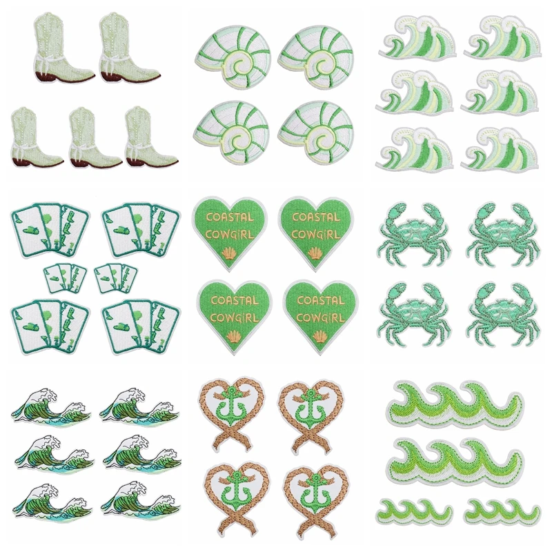 10 unids/lote tema verde verano surf chica parches bordados para ropa sombreros chaquetas DIY vaqueros occidentales parche coser insignias