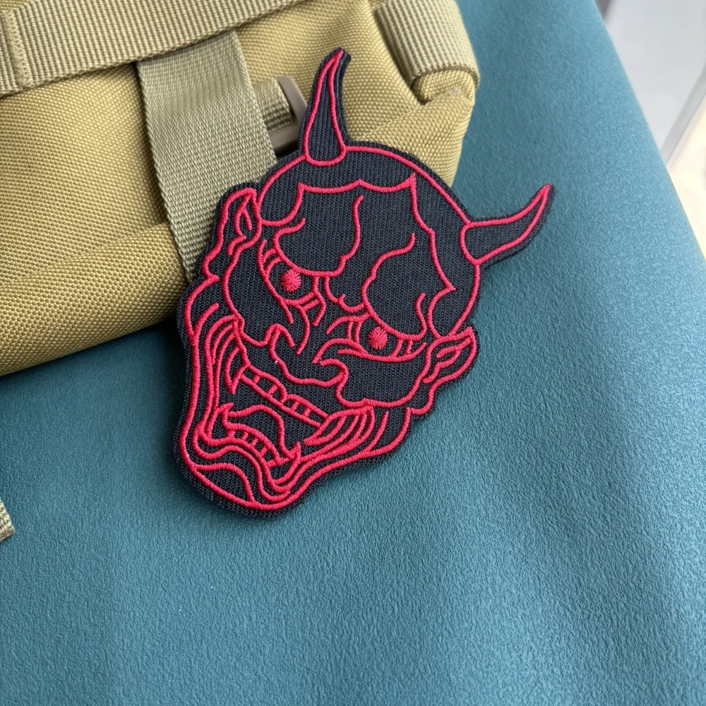 Parche táctico "Demon", parche bordado con máscara de fantasma rojo para mochila, gancho y bucle, brazalete, insignia de moral militar, pegatinas para sombrero - imagen 3