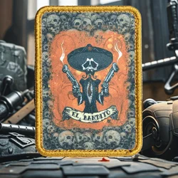 Parche táctico de calavera "El Bandito", parches de gancho y bucle impresos, insignia de moral militar, apliques, brazalete, pegatinas para mochila