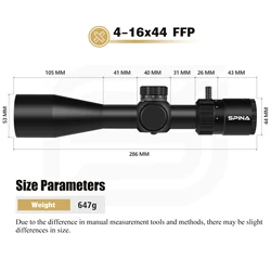 Spina Optics HD FFP Mira de Rifle Táctica 1/10 MRAD