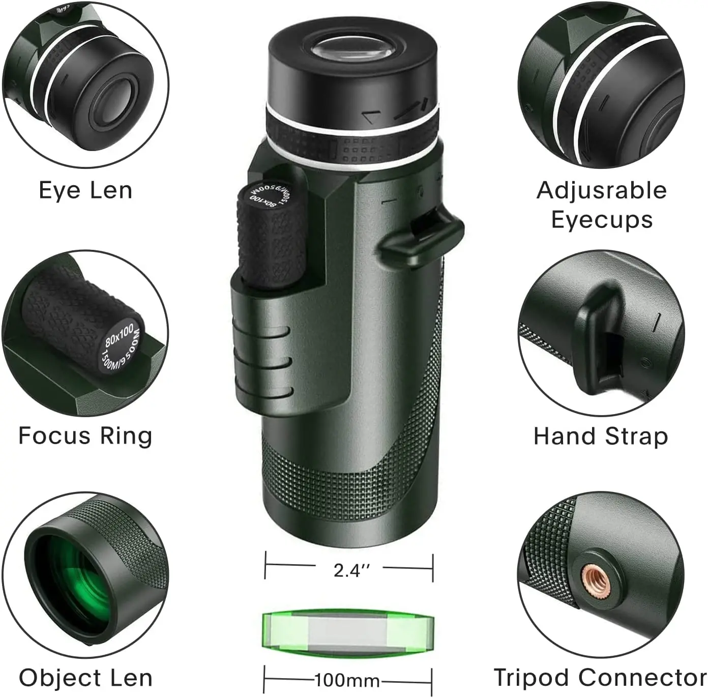 Telescopio Monocular Hd 80X100, telescopio de prisma Bak4 con Zoom de largo alcance con trípode, Clip para teléfono, caza, Camping, observación de aves, senderismo - imagen 5