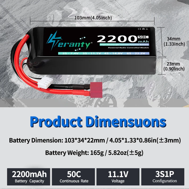 TERANTY 3S 2200mAh Lipo batería 11,1 V 50C/100C con enchufe T XT60 para Dron FPV avión RC coche camión grafeno barco piezas de modelo RC - imagen 4