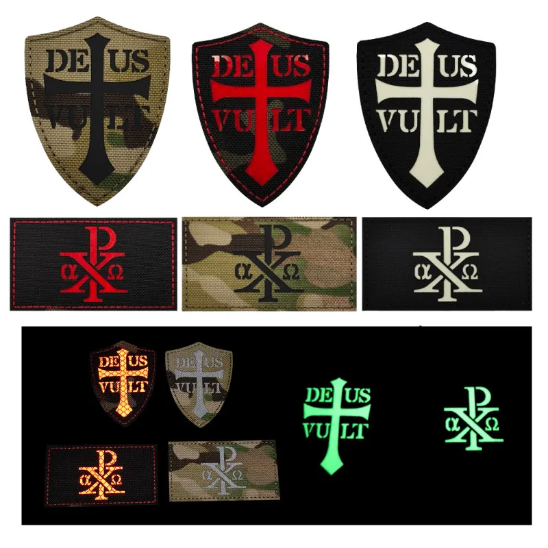 Reflectante bordado TEMPLI SIGNUM MILITI Caballeros Templarios emblema táctico Chevron parches pegatina tira insignias para ropa - imagen 2