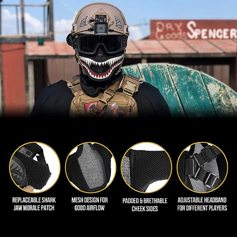 ONETIGRIS máscara táctica de malla plegable XStorm Airsoft máscara y parche Combo para Airsoft Paintball con correa de cinturón elástico ajustable - imagen 5
