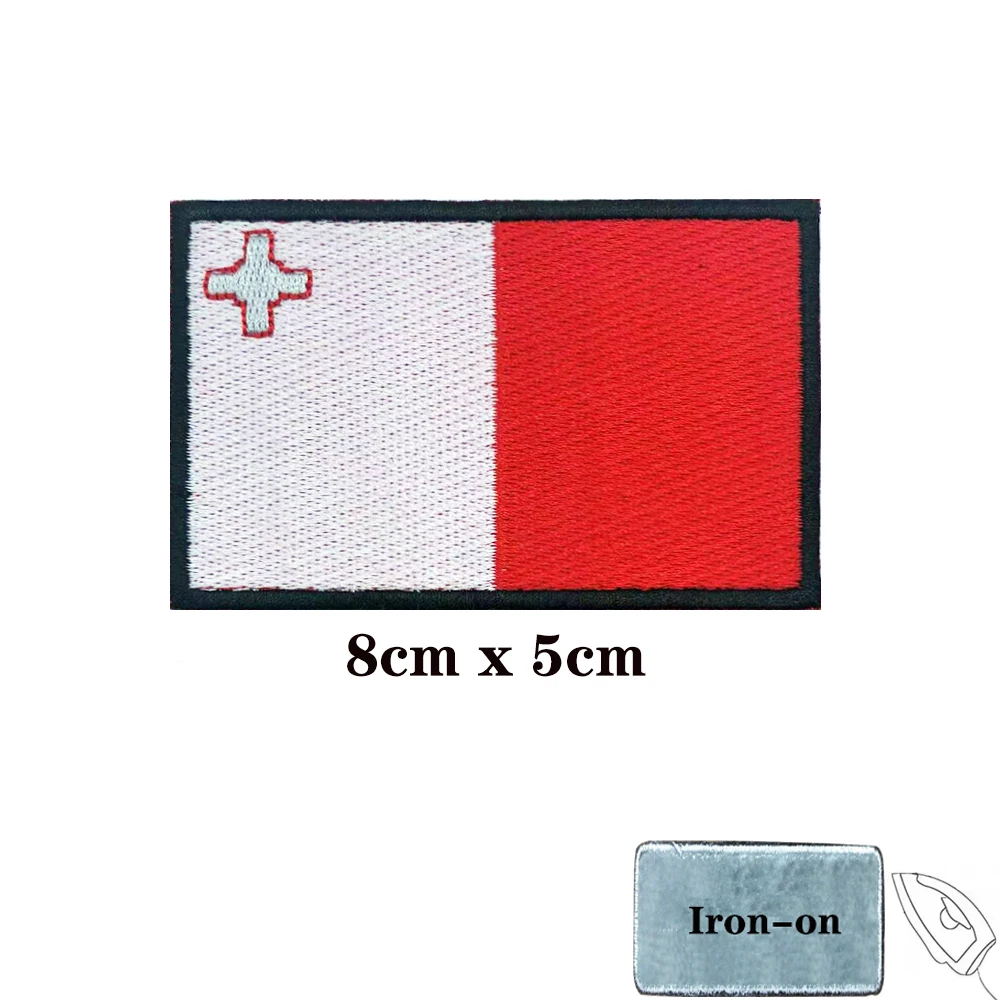Parches bordados de bandera maltesa de Malta, banda para el brazo, insignia bordada de gancho y bucle, rayas militares - imagen 2