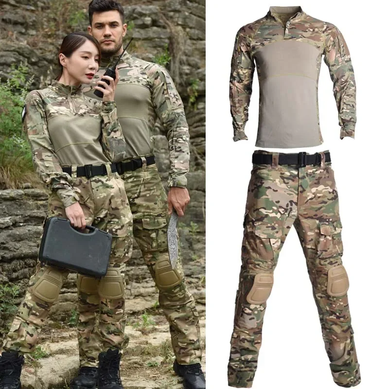 Uniforme para exteriores, camisas tácticas, ropa impermeable, Tops, trajes de caza de camuflaje para exteriores, pantalones + almohadillas, camiseta transpirable - imagen 3