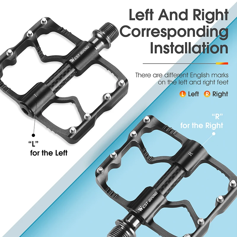 WEST BIKING-Pedal de bicicleta ultraligero con 3 rodamientos, eje de fibra de carbono, Pedal hueco, estribo antideslizante para Ciclismo de Carretera, bicicleta de montaña - imagen 5