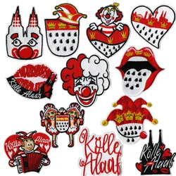 Parche bordado carnaval rojo – Corona inglesa y payaso para coser