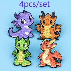 Juego de 4 unidades de bonitas insignias de dinosaurio, broches de esmalte para mujeres, broches de solapa para mochilas, accesorios de joyería de moda, regalos para niños