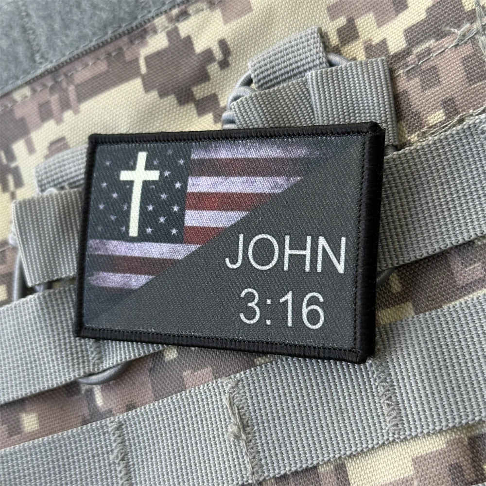 Parche de la Biblia "John 3:16 Bandera de EE. UU.), insignia de moral táctica, parches de gancho y bucle impresos para ropa, pegatina para mochila del ejército militar - imagen 4