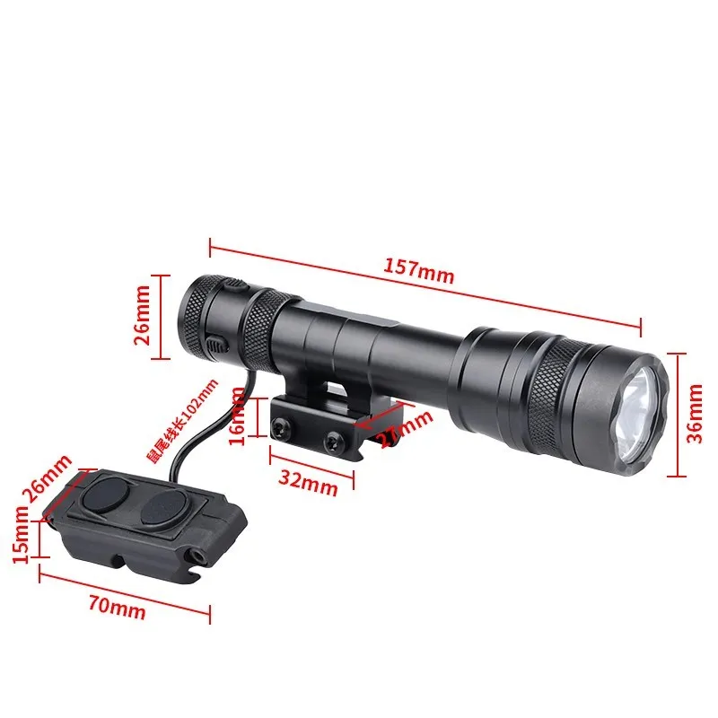Riel metálico de 1300 lúmenes, luz blanca de alta potencia, linterna táctica potente para caza y Airsoft, accesorios aptos para riel de 20mm - imagen 5