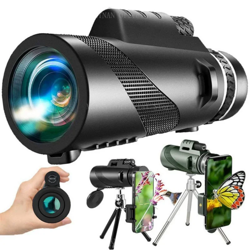 Potente telescopio Monocular HD 80X100 portátil con trípode Clip para teléfono móvil caza, observación de aves, Camping y senderismo - imagen 3