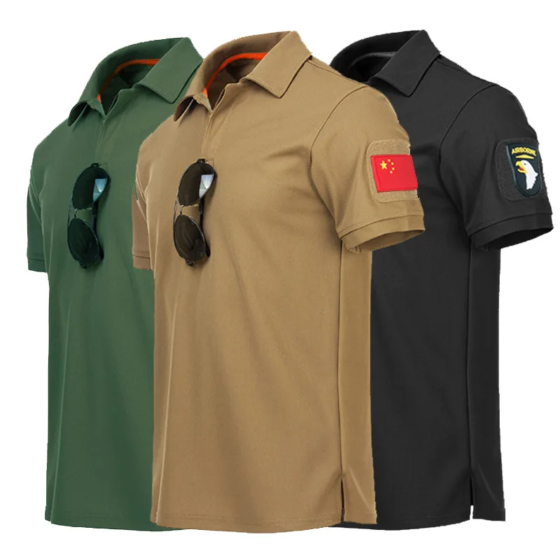 Camisetas casuales de verano para hombre, camisetas militares tácticas de manga corta, camisetas transpirables de secado rápido para entrenamiento de senderismo, camisetas de Color sólido - imagen 5