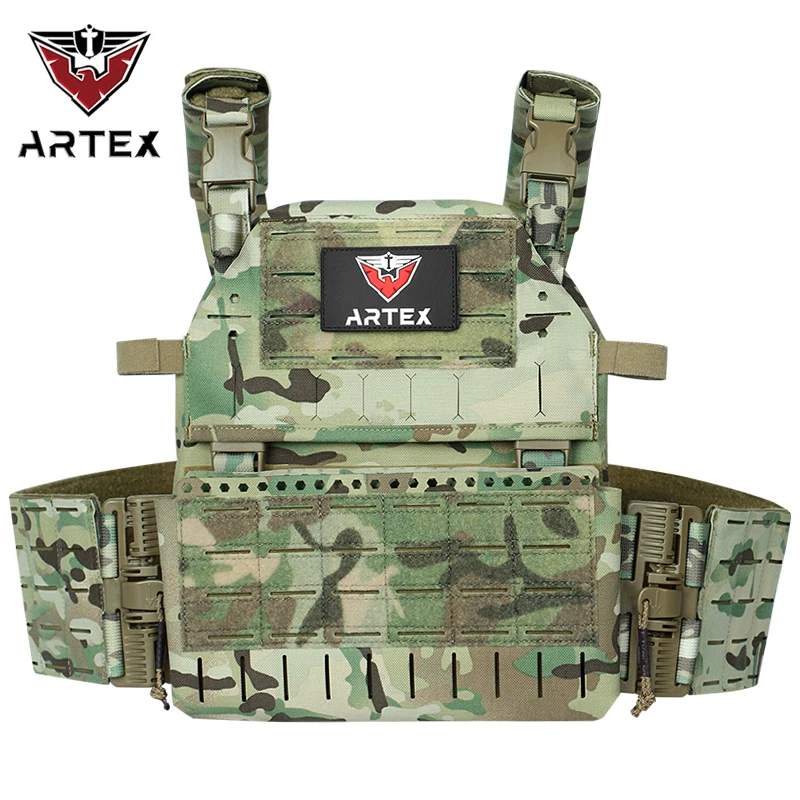 Chaleco táctico de seguridad de poliéster 1000D con Triple equipo, chaleco táctico Molle con corte láser de camuflaje, portador de placa de liberación rápida - imagen 2