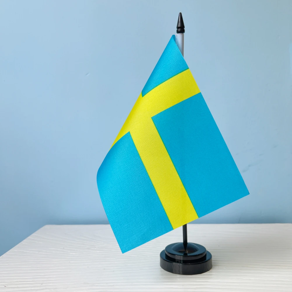 Bandera de escritorio de oficina de 14x21cm, pancarta de Suecia, bandera nacional sueca de poliéster SWE SE para decoración, 3 vendidas