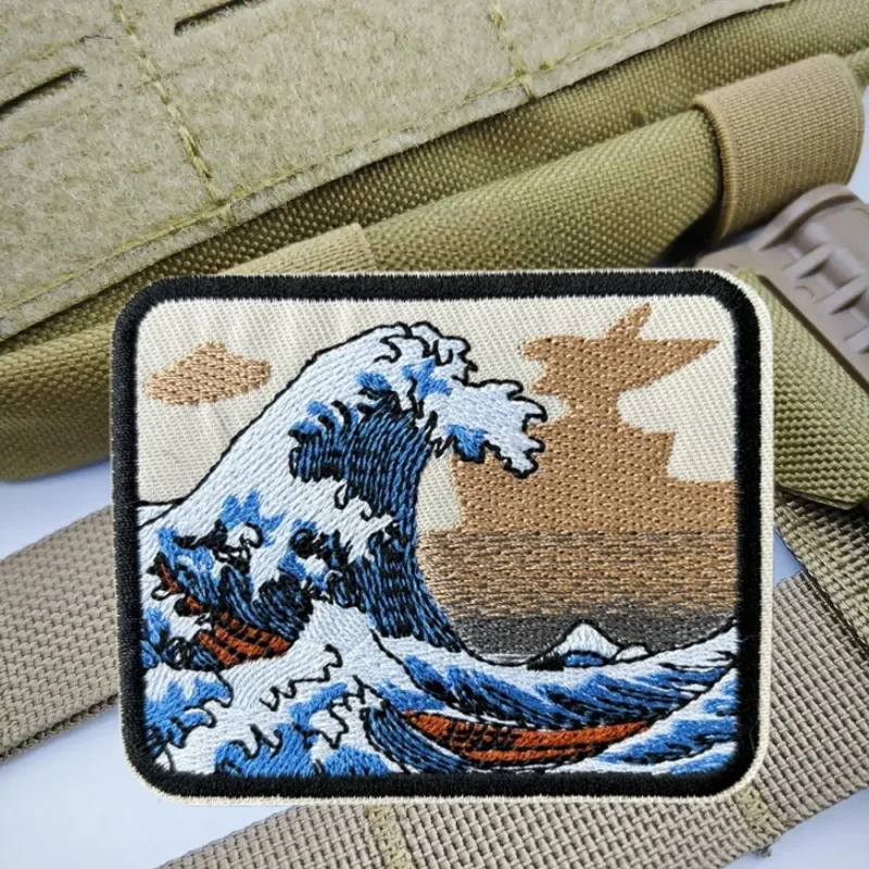 Parche bordado "Sea Wave", chaleco táctico, sombreros con gancho y bucle, insignia de moral, mochila, pegatinas decorativas, parches para brazalete para ropa - imagen 5