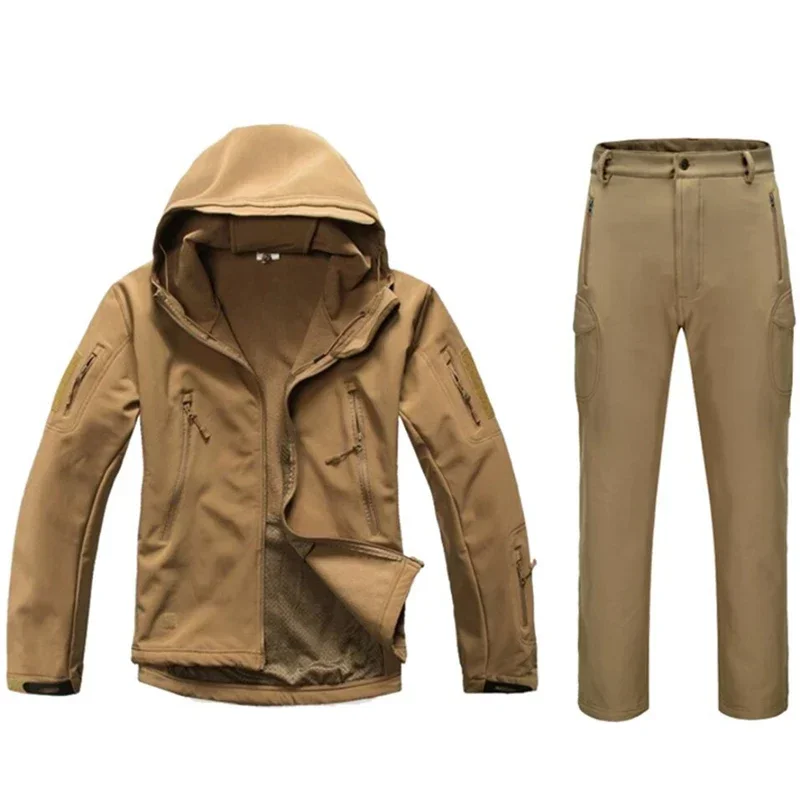 Chaqueta táctica de camuflaje de concha suave silenciosa para hombre, chaquetas de caza de lana cálidas impermeables, abrigo con capucha para senderismo y pesca al aire libre - imagen 3