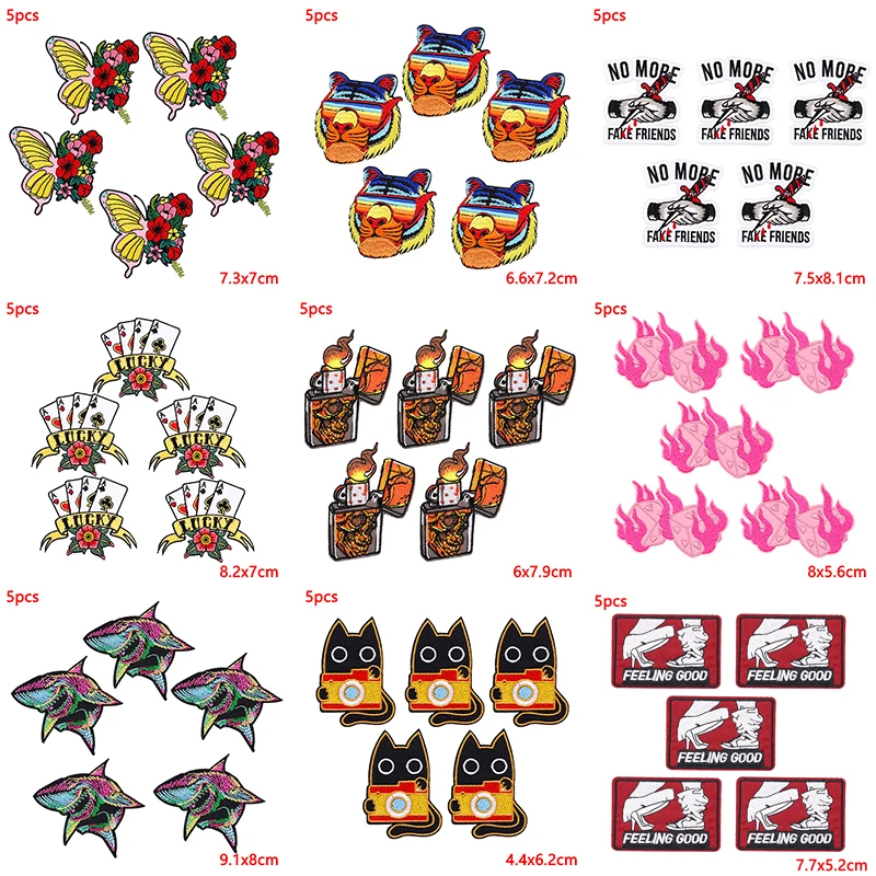 5 unids/lote parche bordado de animales de Hip Hop parches para planchar para ropa parches termoadhesivos en ropa parche Punk para ropa