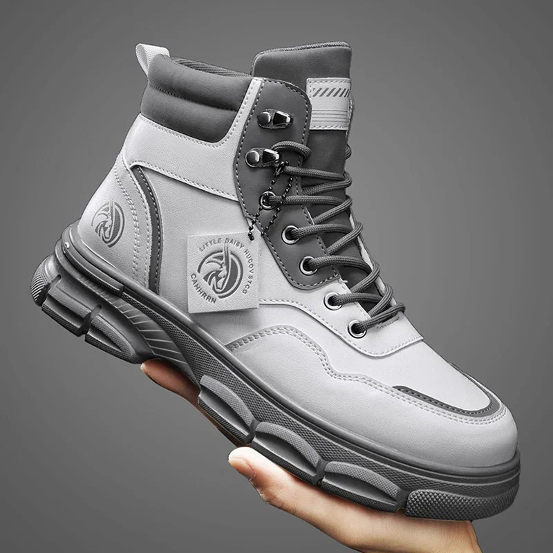 Botas altas informales, zapatos de cuero para hombre, botas militares de tobillo para motocicleta a la moda para exteriores, botas tácticas de invierno para hombre - imagen 2