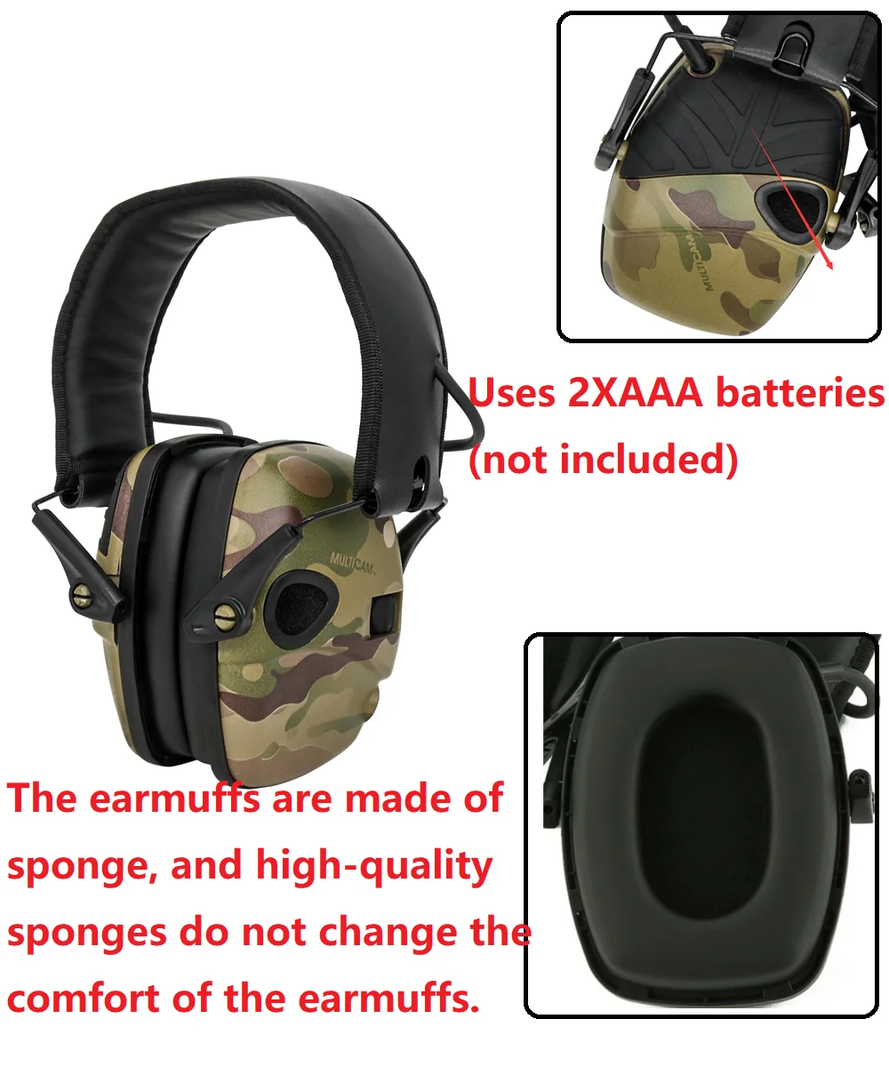 Auriculares tácticos de camuflaje MultiCam, orejeras electrónicas de tiro, defensa auditiva de caza, reducción de ruido, orejeras tácticas - imagen 4