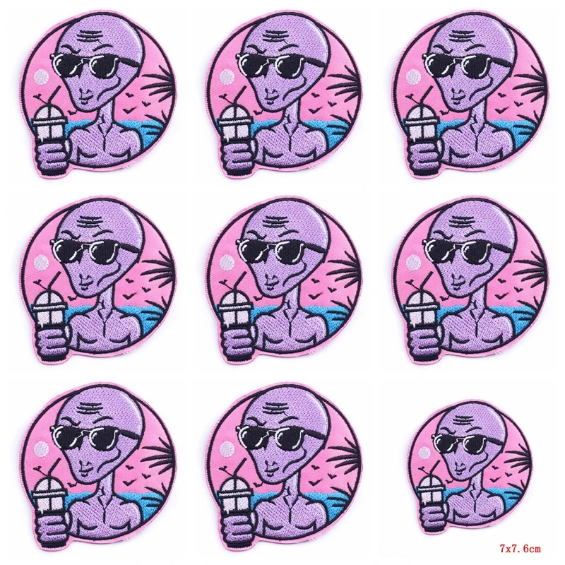 10 unids/lote parche bordado parches alienígenas en ropa DIY ropa Hippie rayas parche OVNI parches para planchar para insignias de ropa - imagen 2
