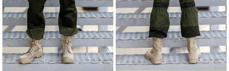 Los pantalones y botas de camuflaje están parados en una escalera