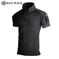 HAN WILD-camisetas de camuflaje para hombre, camisa táctica de algodón, camisas de escalada, camiseta de combate, Airsoft, Paintball, ropa de caza y acampada