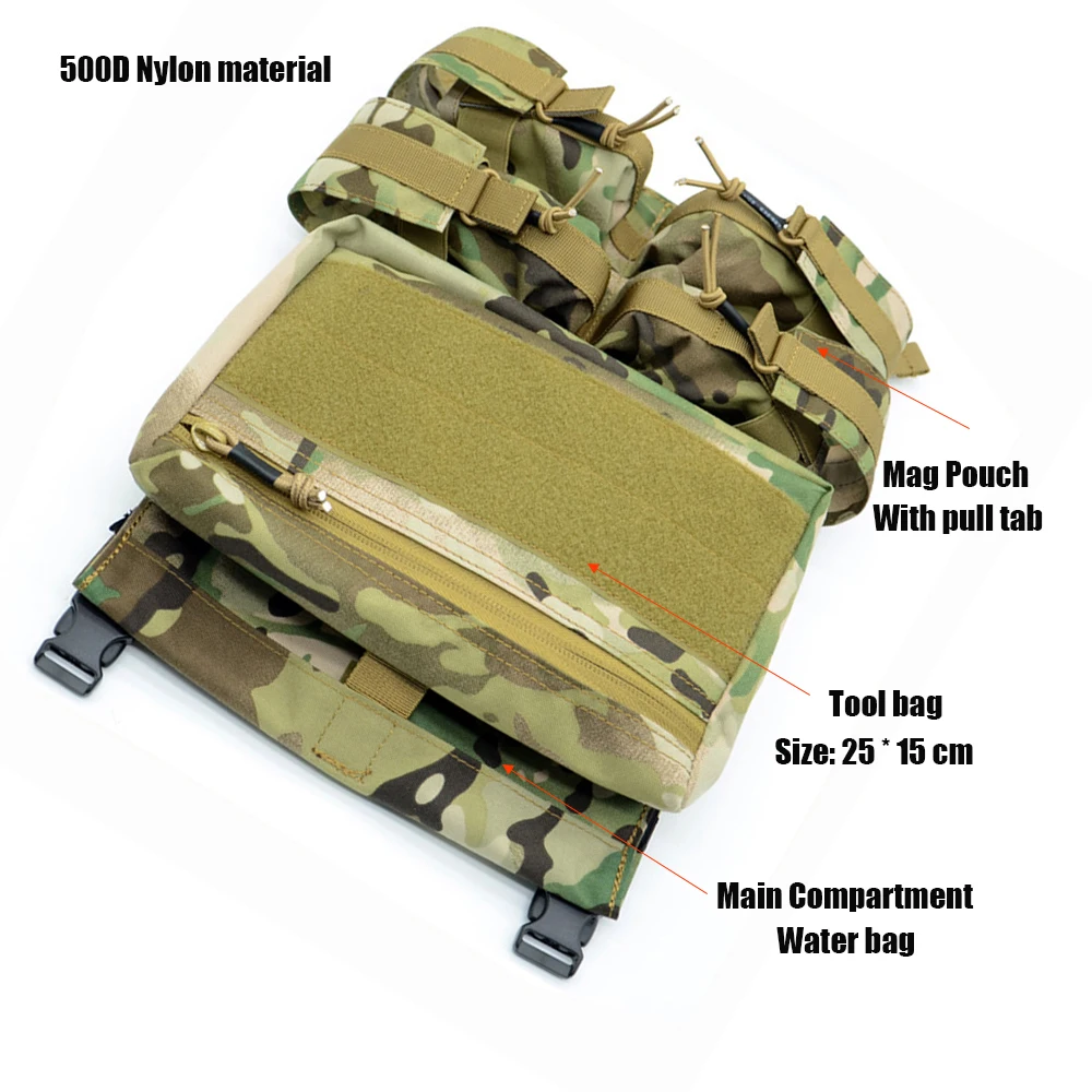 Mochila tipo chaleco táctico con Panel trasero, bolsa de hidratación para Airsoft de caza, estilo LXB, 420 - imagen 5